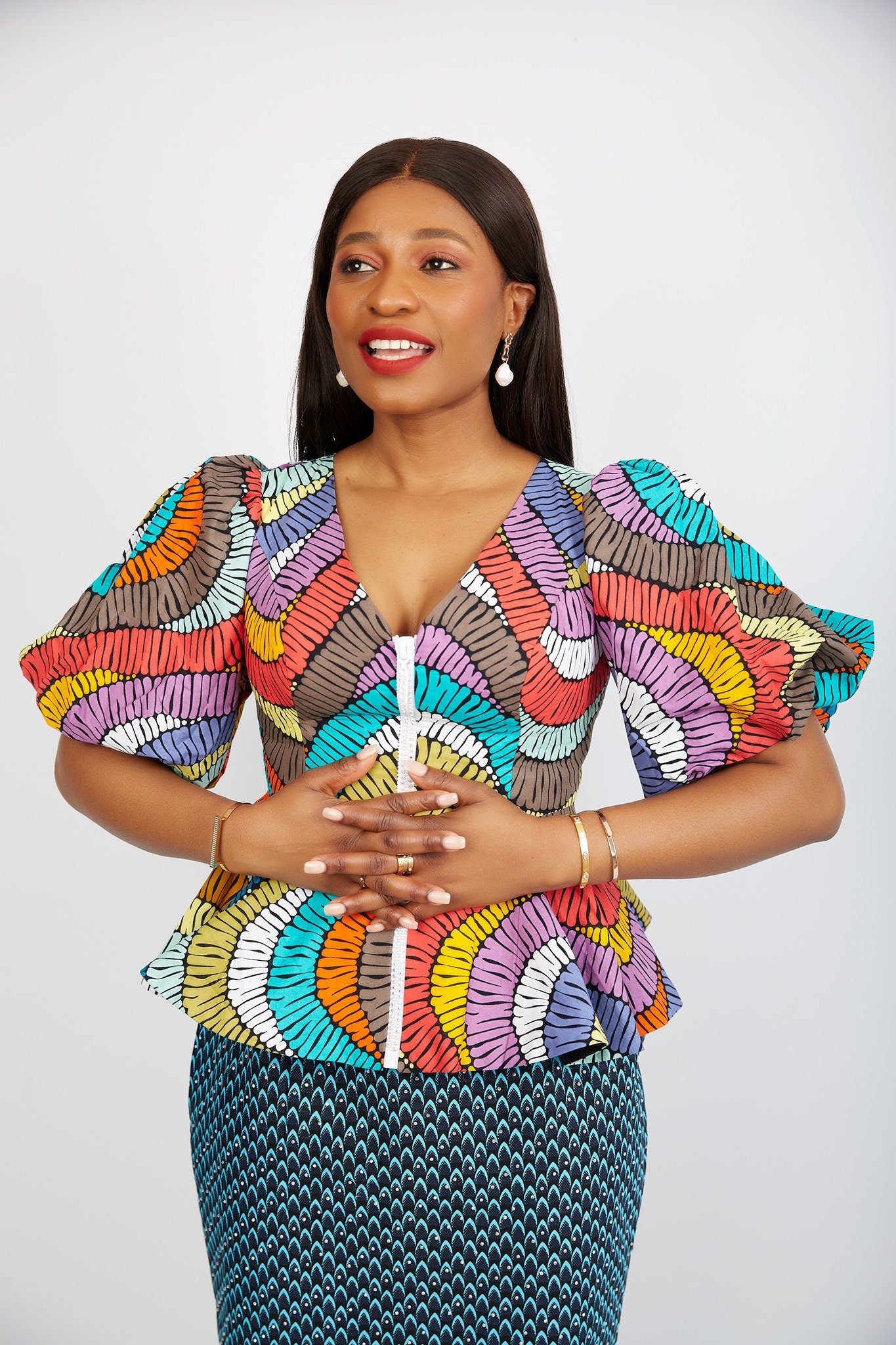 Multicoloured Floral African Print Peplum Top - Jessica