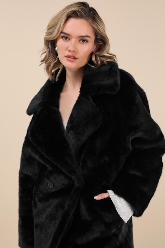 Murial Black Faux Fur Double-Breasted Coat