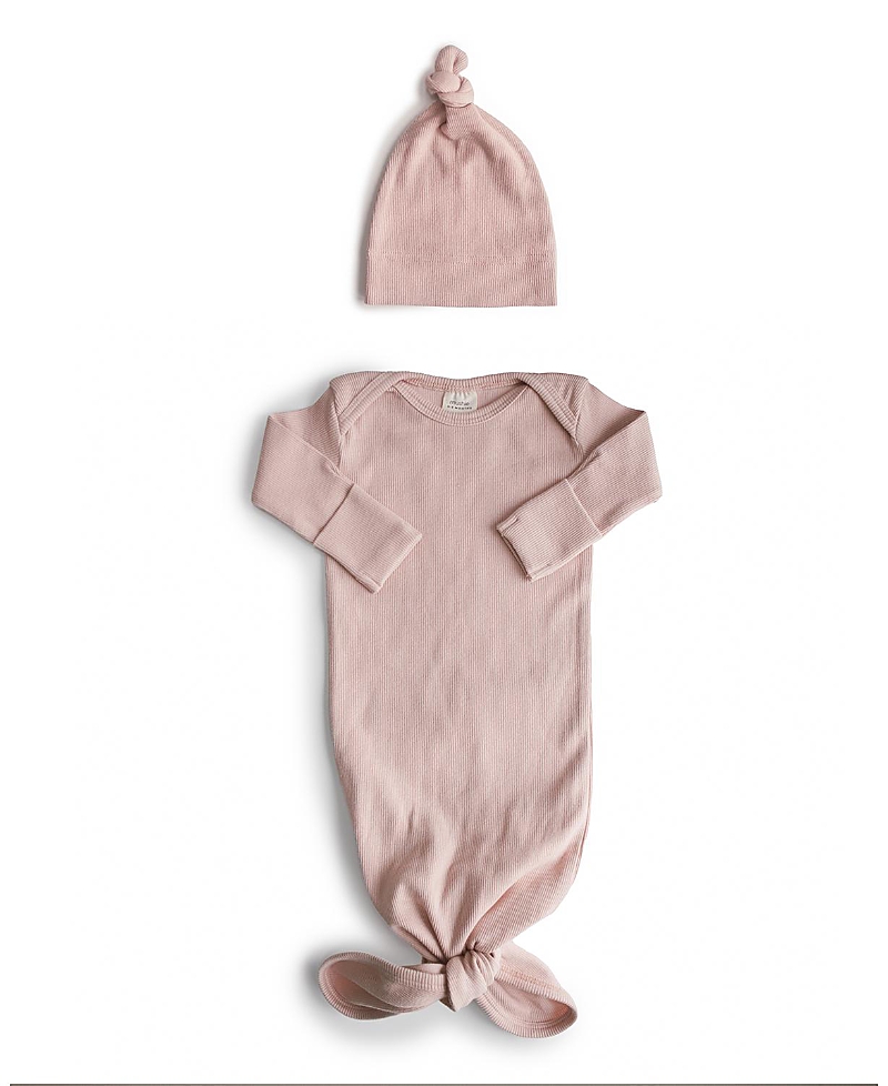 Mushie Unisex Ribbed Knotted Gown + Beanie - Baby