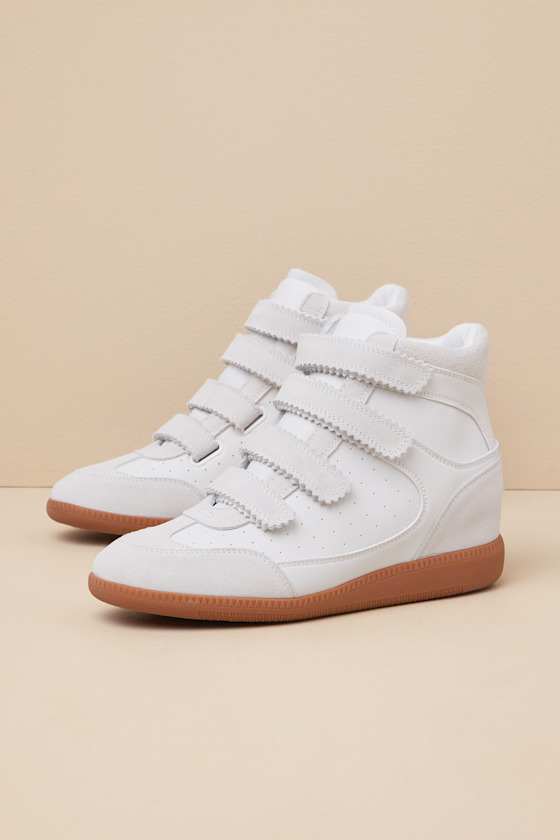 Mustang White Suede High-Top Wedge Sneakers