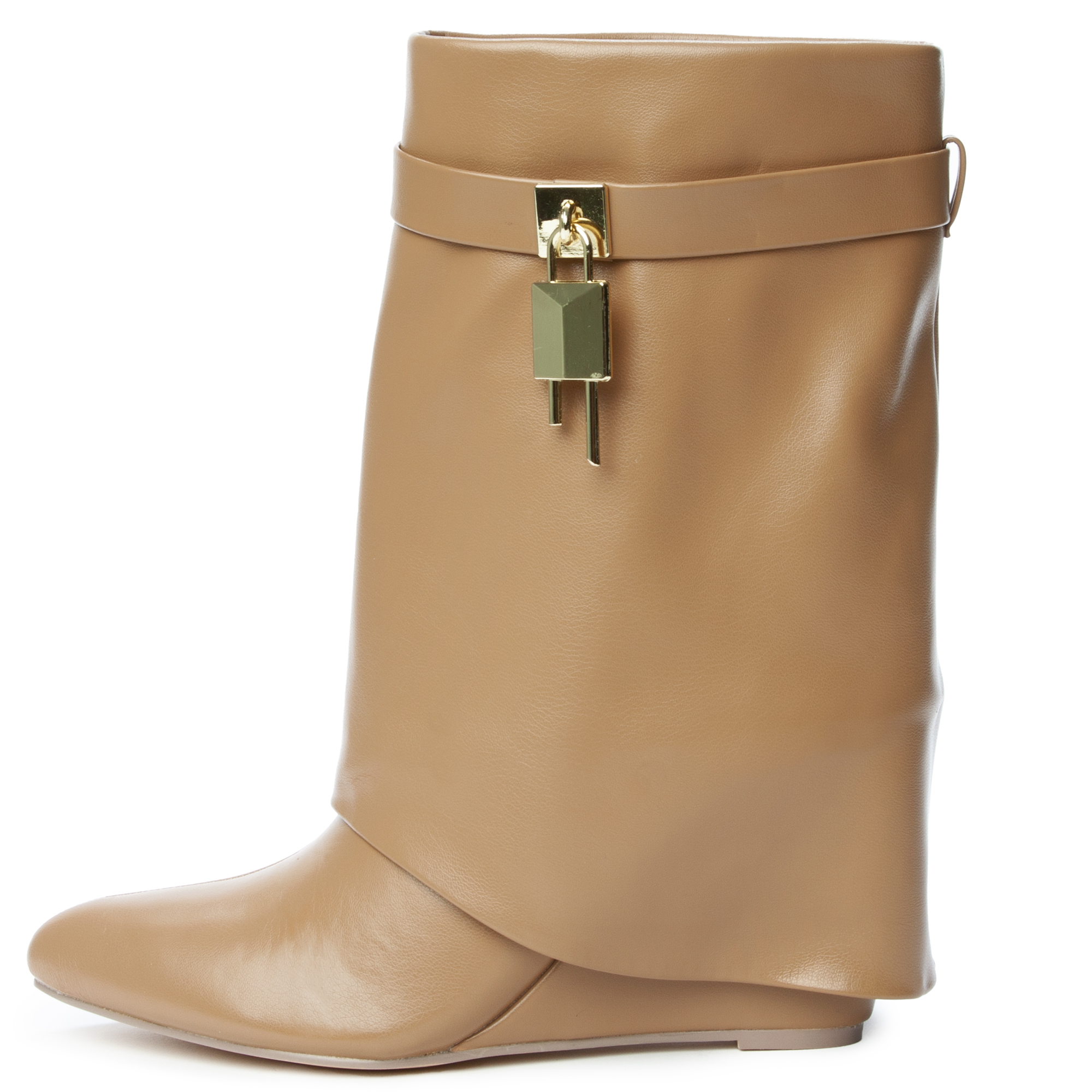 Mutto-2 Drape Mid-Calf Wedge Boot Beige