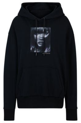 NAOMI x BOSS cotton-terry sweatshirt with ribbed trims- Black Women's Sweatshirts size L