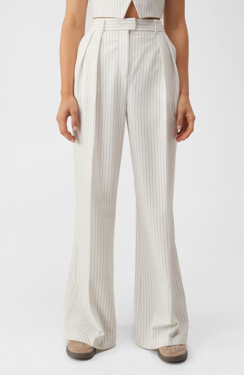 NASTY GAL Tailored High Waist Wide Leg Pants in Ivory Pinstripe at Nordstrom, Size 4