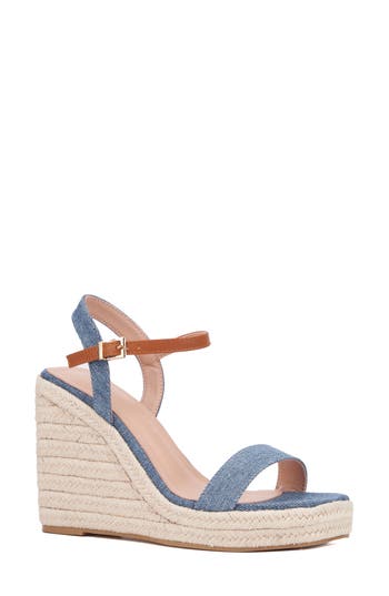 NEW YORK AND COMPANY Unita Espadrille Platform Wedge Sandal in Blue/tan at Nordstrom Rack, Size 6