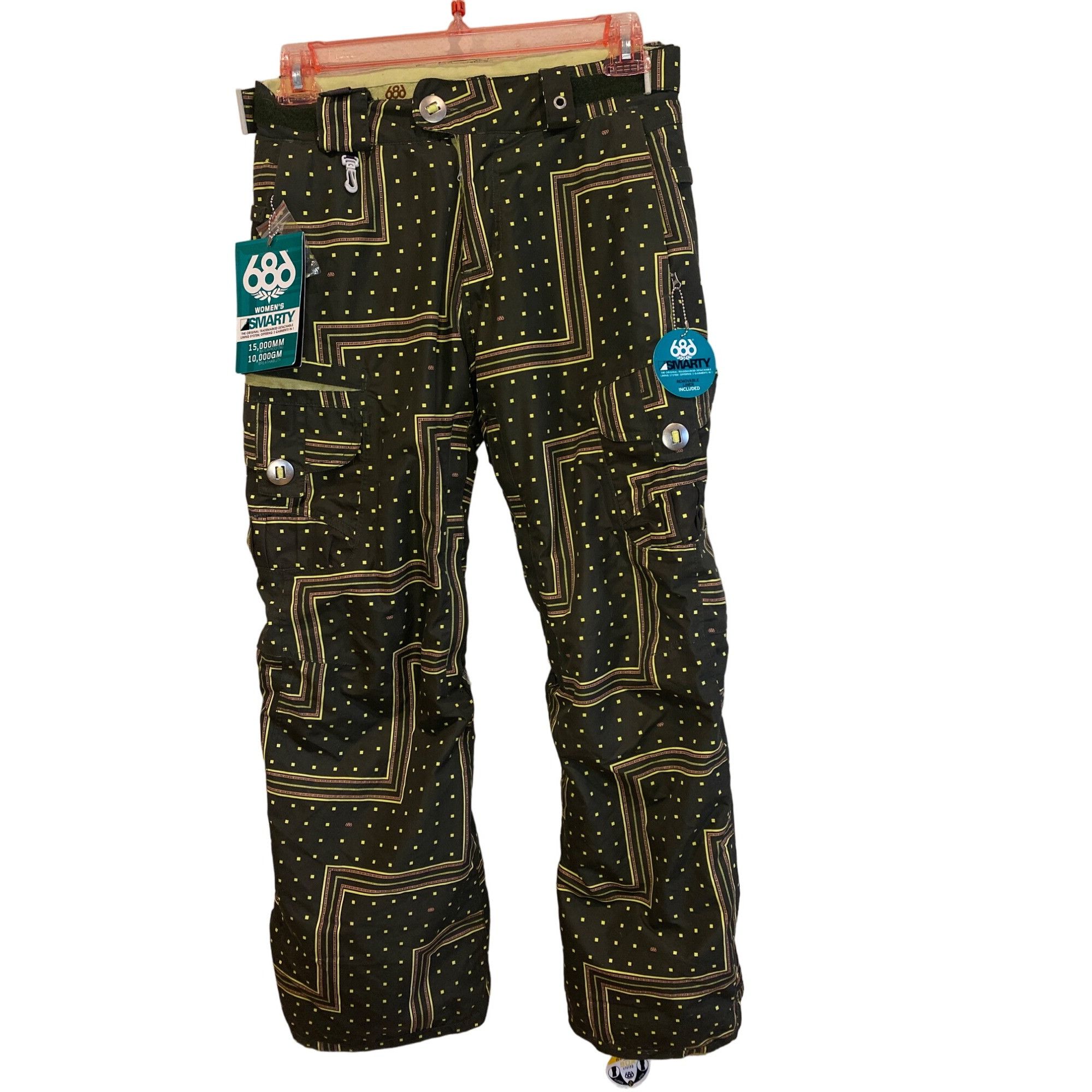 NWT 686 Smarty Original Cargo Ski Pants Zig Zag W's S Remove in Olive Green, Women's (Size 28)