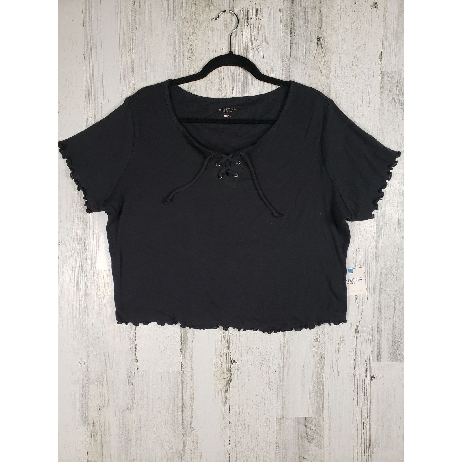 NWT Arizona Jeans Co Black Rib Ruffle Crop Lace-Up Top Xxxl, Women's (Size 3xl)