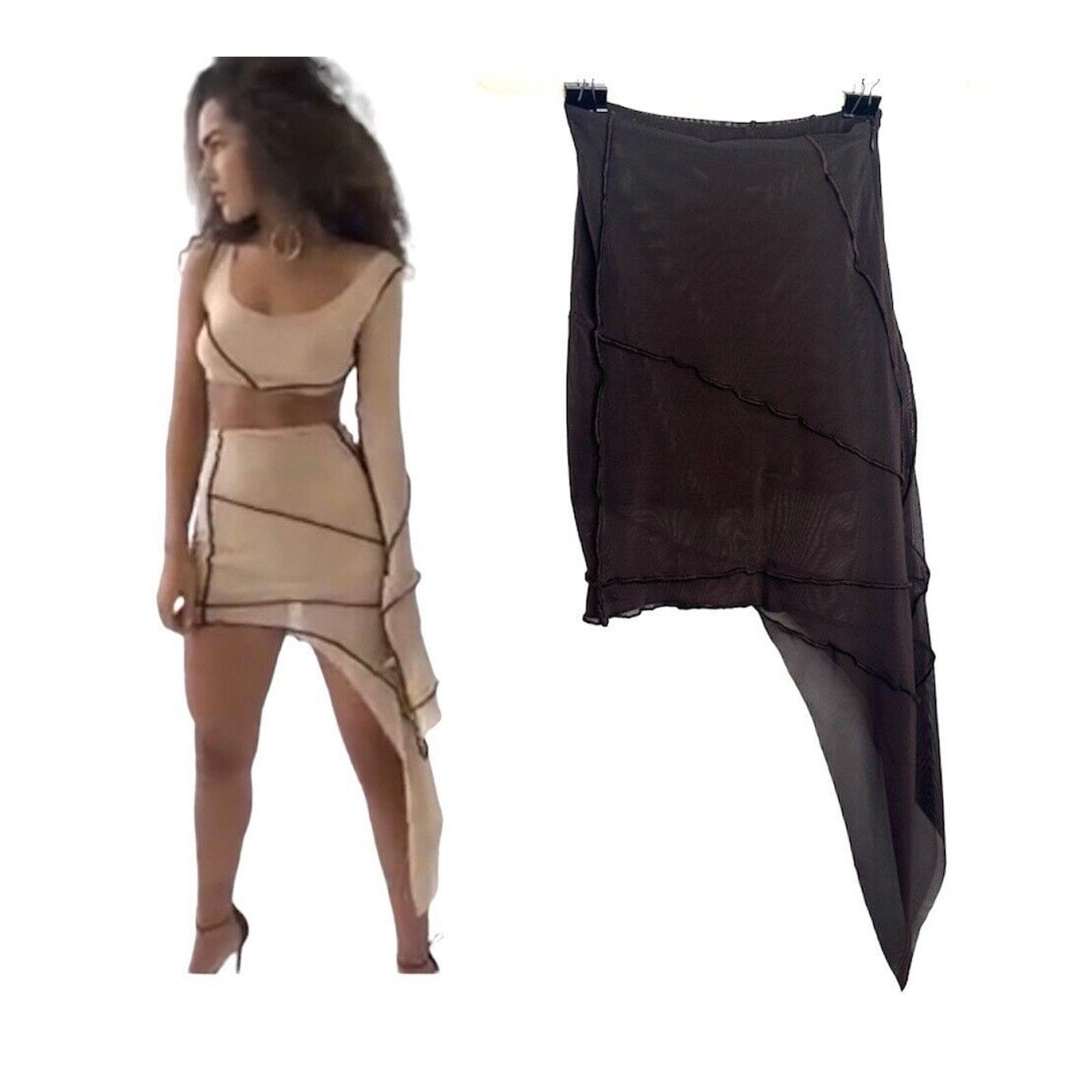 NWT Cultnaked Sheer Brown Mesh Asymmetrical Skirt Skort Xs, Women's (Size 25)