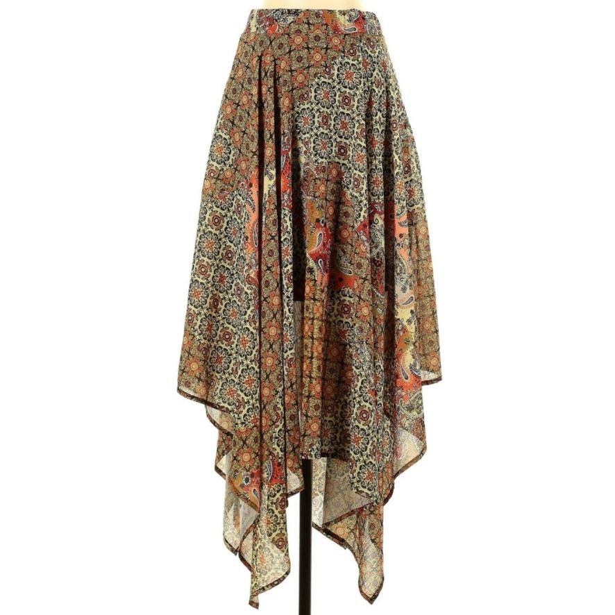 NWT Free People Stay Awhile Boho Printed Asymmetrical Skirt in Tan, Women's (Size 28)