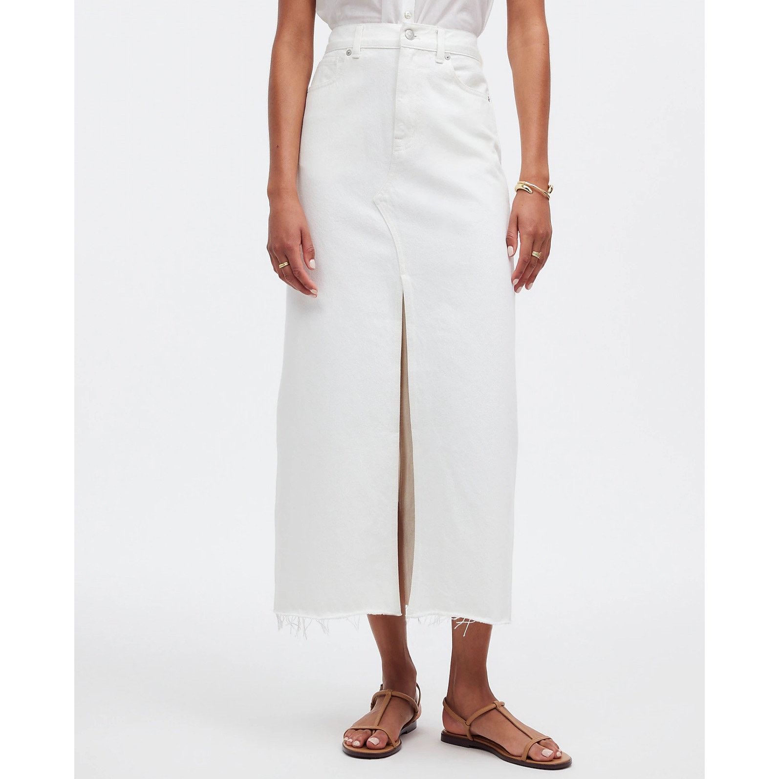 NWT Madewell The Rilee Denim Midi Skirt In White Size 30, Women's