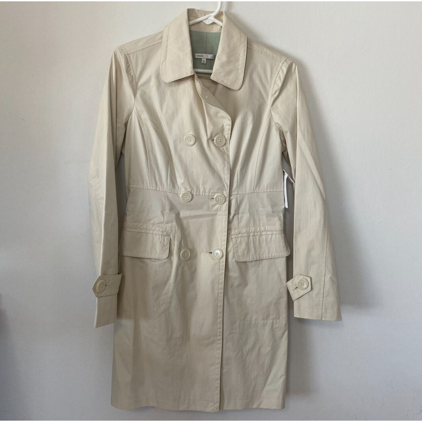 NWT Vince Cream Fitted Utility Duster Jacket Sage Lining 6 in Beige, Women's (Size Medium)