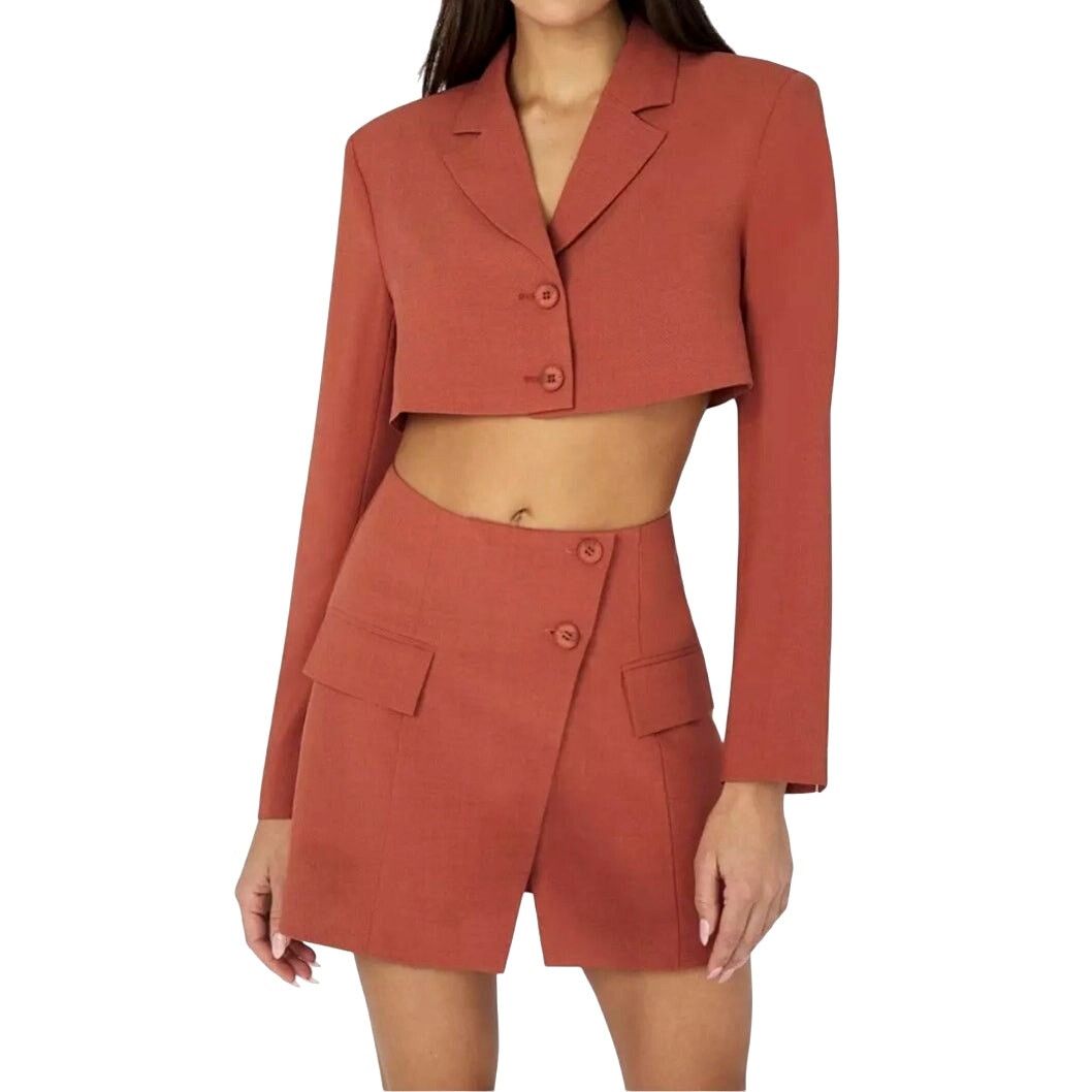 NWT Weworewhat 2-Pc Clay Cropped Blazer & Mini Skirt S in Orange, Women's (Size 25)