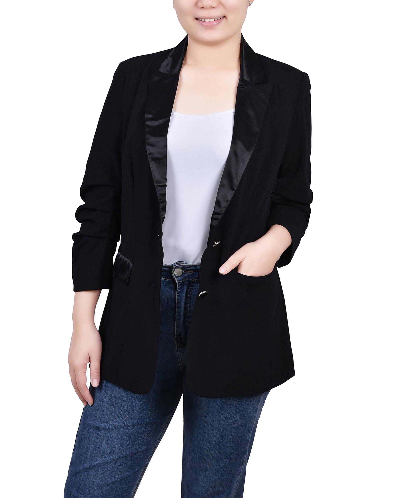 NY Collection Womens Satin Lapel Scuba Crepe Blazer