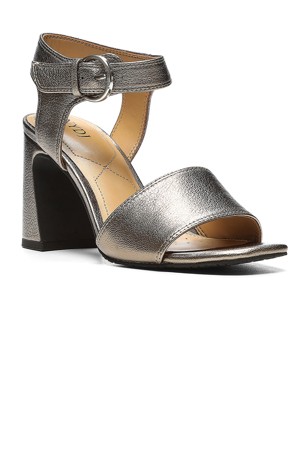 NYDJ Women's Liz Block Heel Sandals in Pewter, Regular, Size: 5 | Leather/Denim