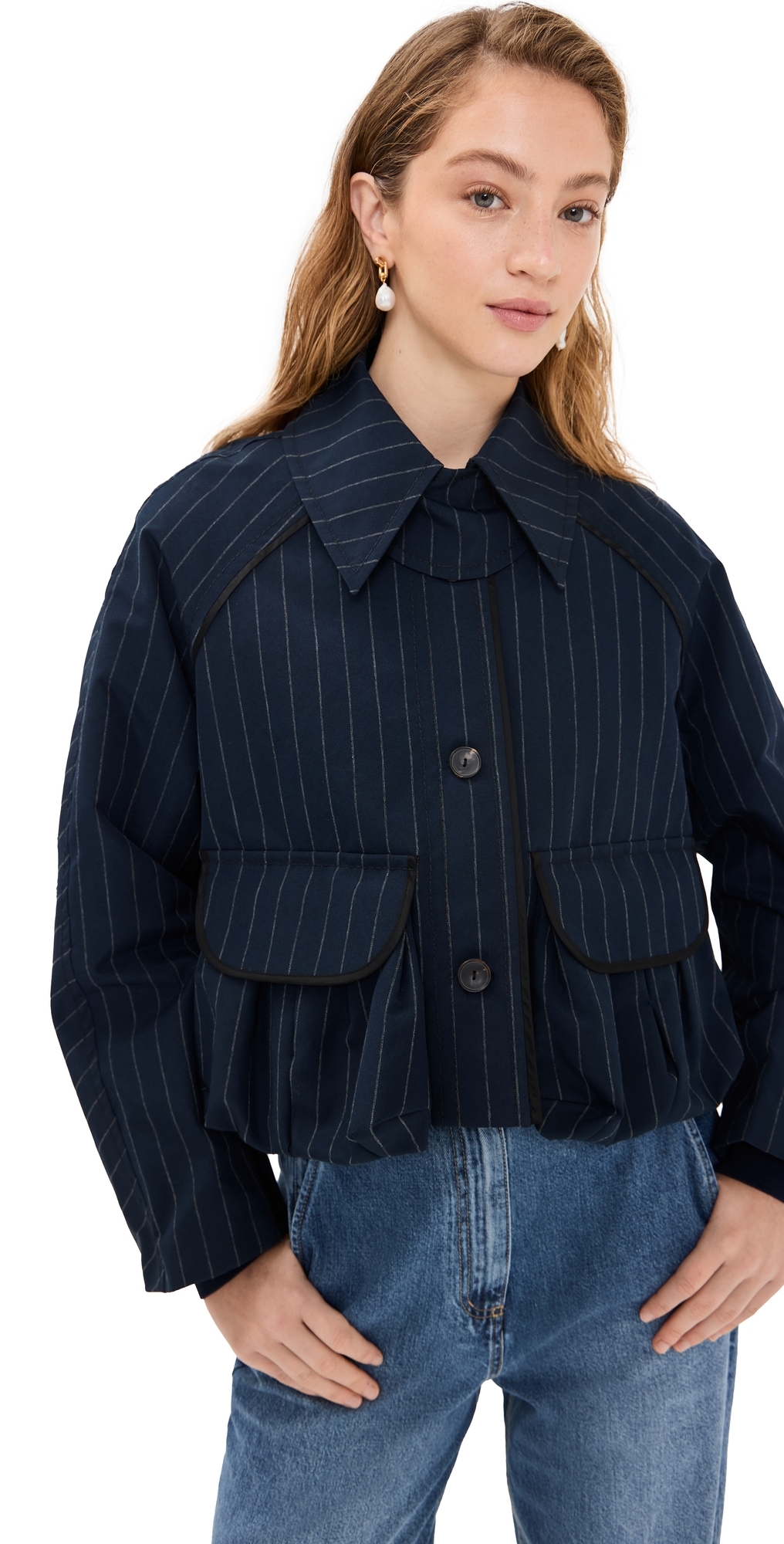 Nackiye Precious Cargo Parka Jacket Navy Pinstripe 34