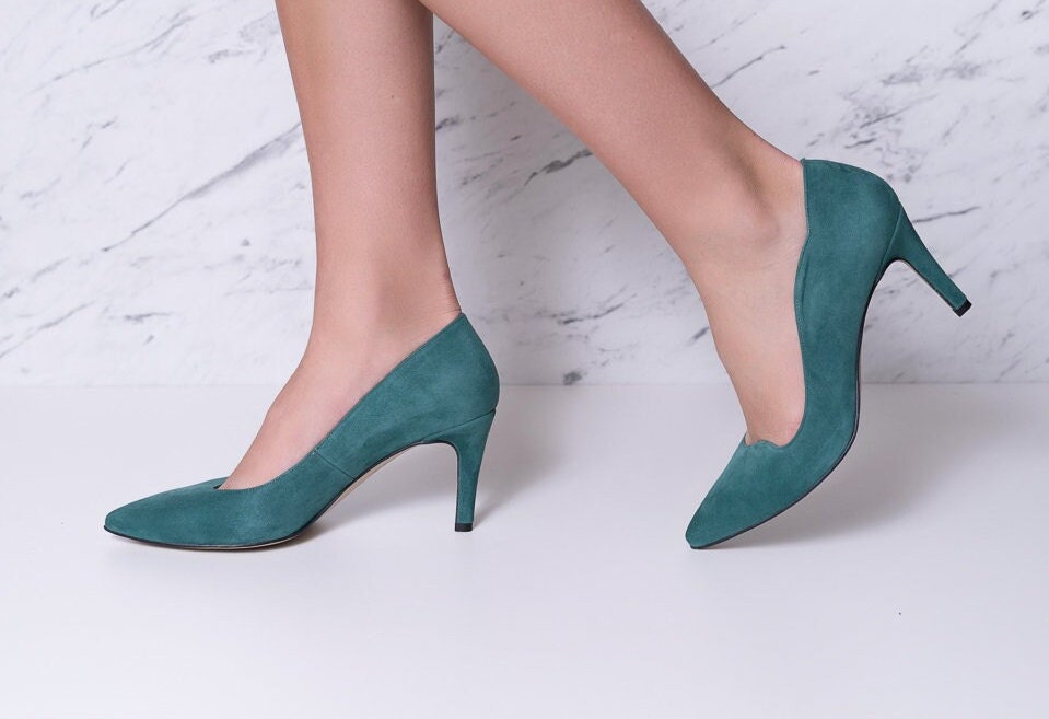 Nadia - Wedding Shoes, White Pumps, Wedding Stiletto Heels, Blue Heels, Wedding Shoes, Leather Heels, Green Leather Shoes