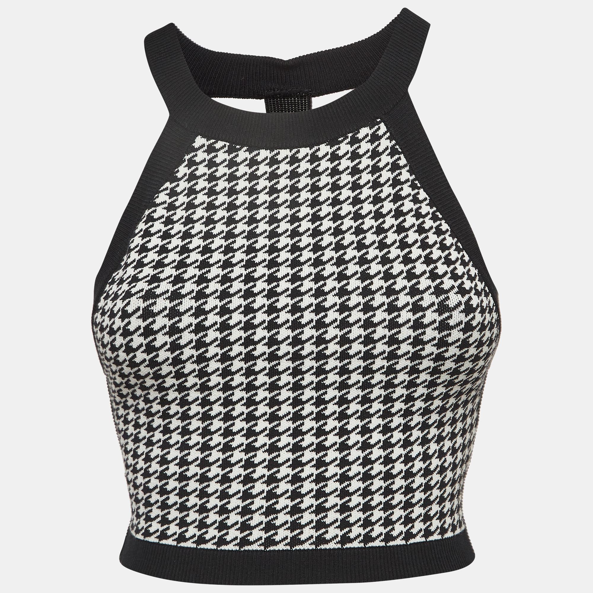 Nagnata Black Houndstooth Strap Back Crop Top M