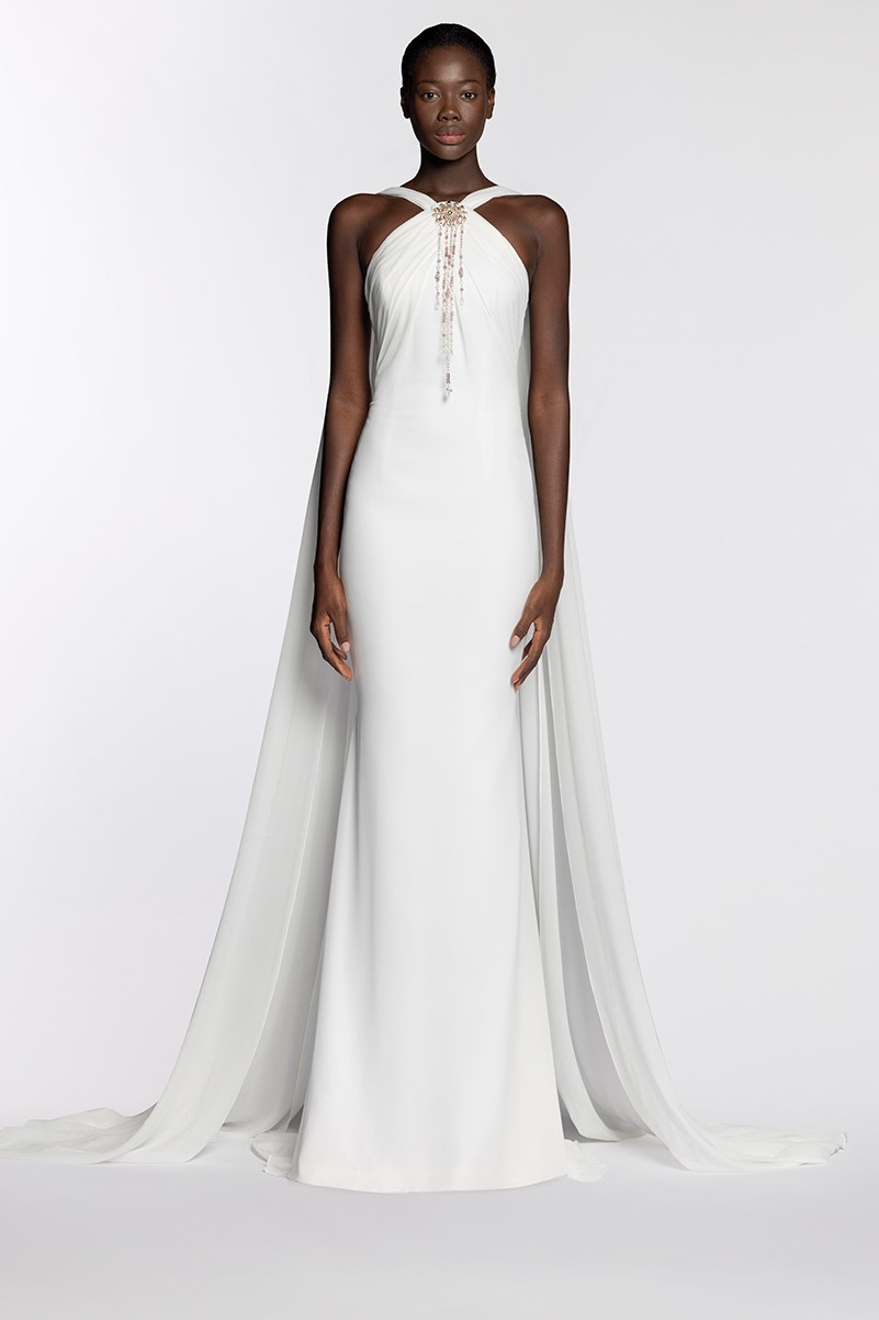 Naja Saade Chiffon Halter Neck Gown