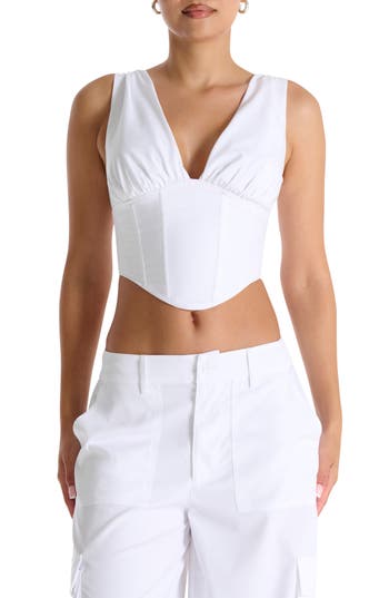 Naked Wardrobe Lace-Up Back Sleeveless Corset Top in White at Nordstrom Rack, Size X-Small