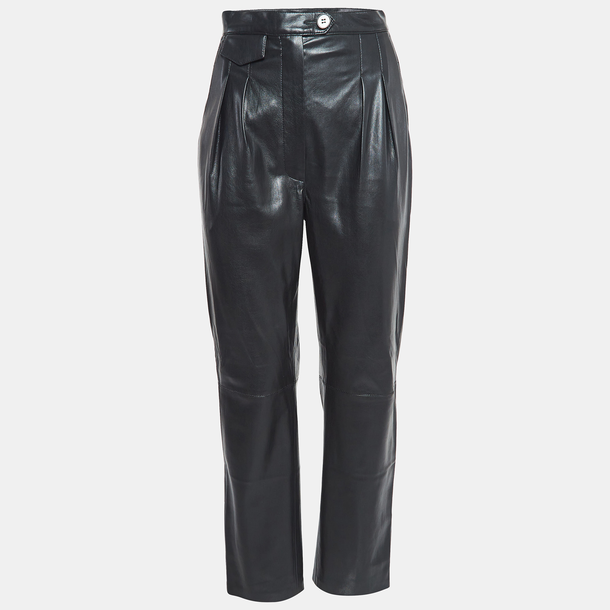 Nanushka Black Faux Leather Pleated Trousers S