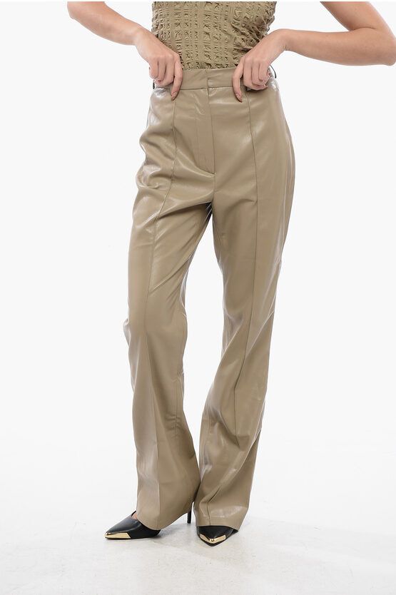 Nanushka High Waisted Faux Leather Leena Pants in Beige, Women's (Size 27)