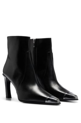 Nappa-leather ankle boots with metallic toe- Black Women's Pumps size 6