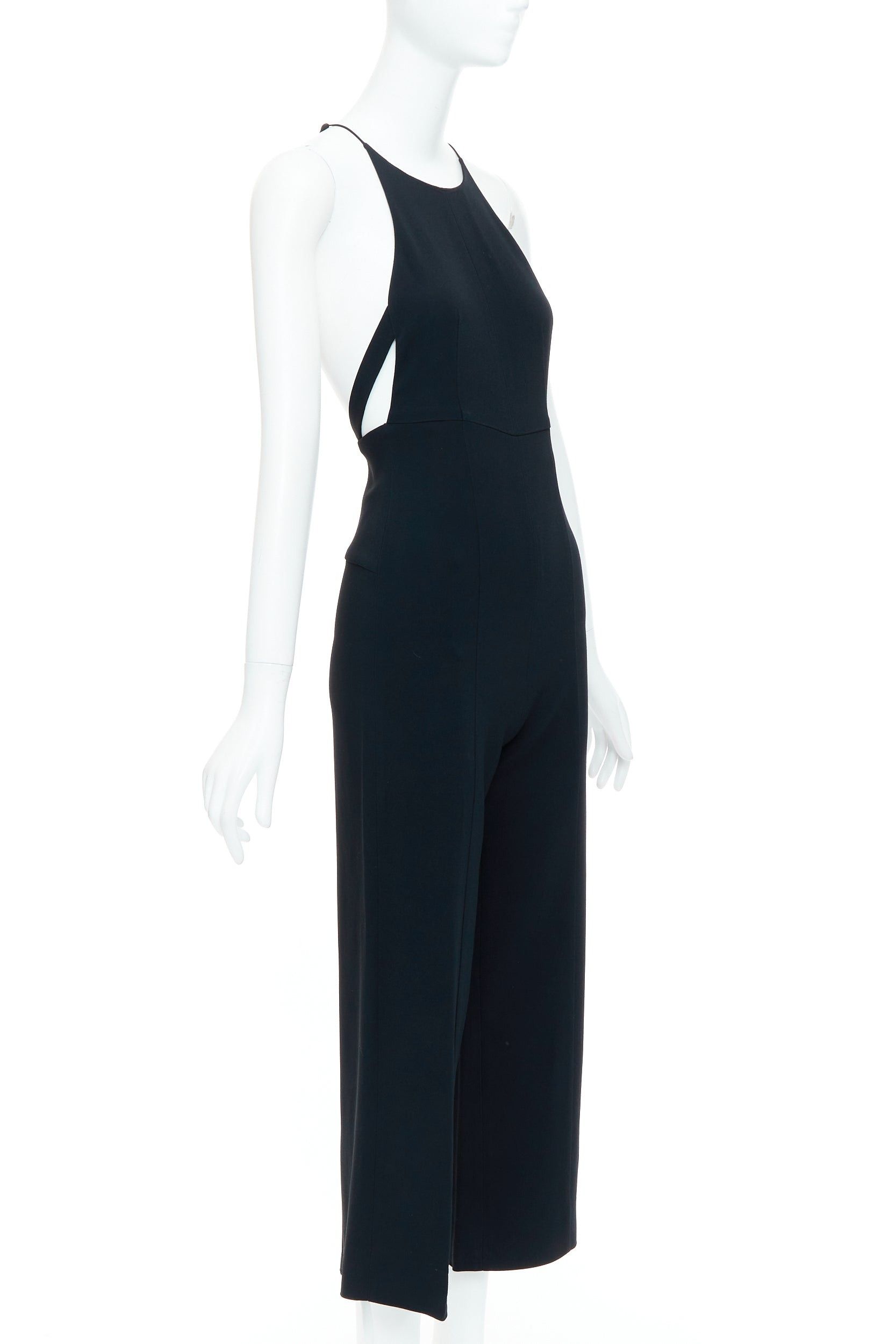 Narciso Rodriguez Black Side Cut Out Halter Neck Wide Jumpsuit It38 Xs, Women's (Size 26)