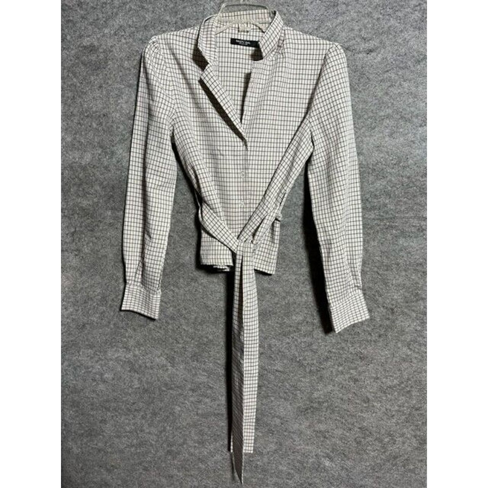 Nasty Gal Blazer Womens 6 Cropped Belted Check Beige (Size Medium)