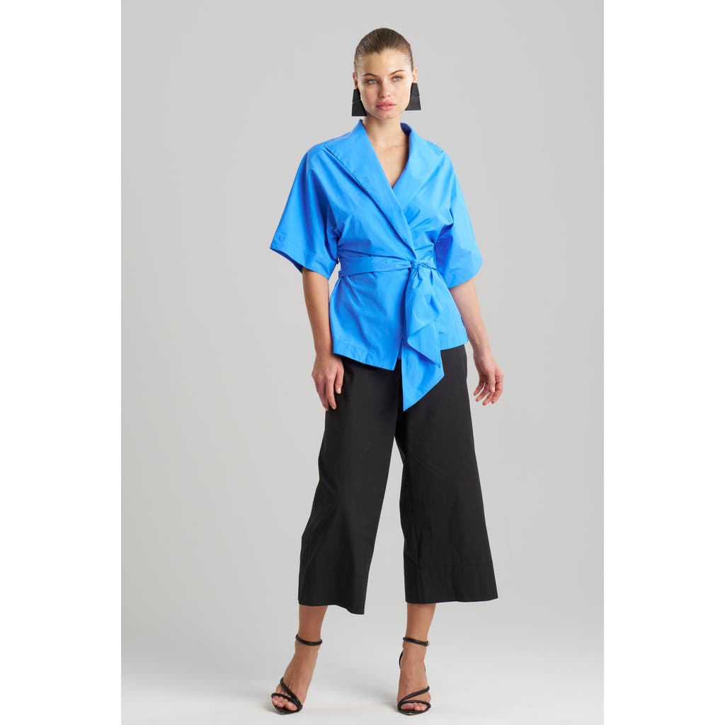 Natori Techno Poplin Wrap Top in Aster Blue at Nordstrom, Size X-Small Short