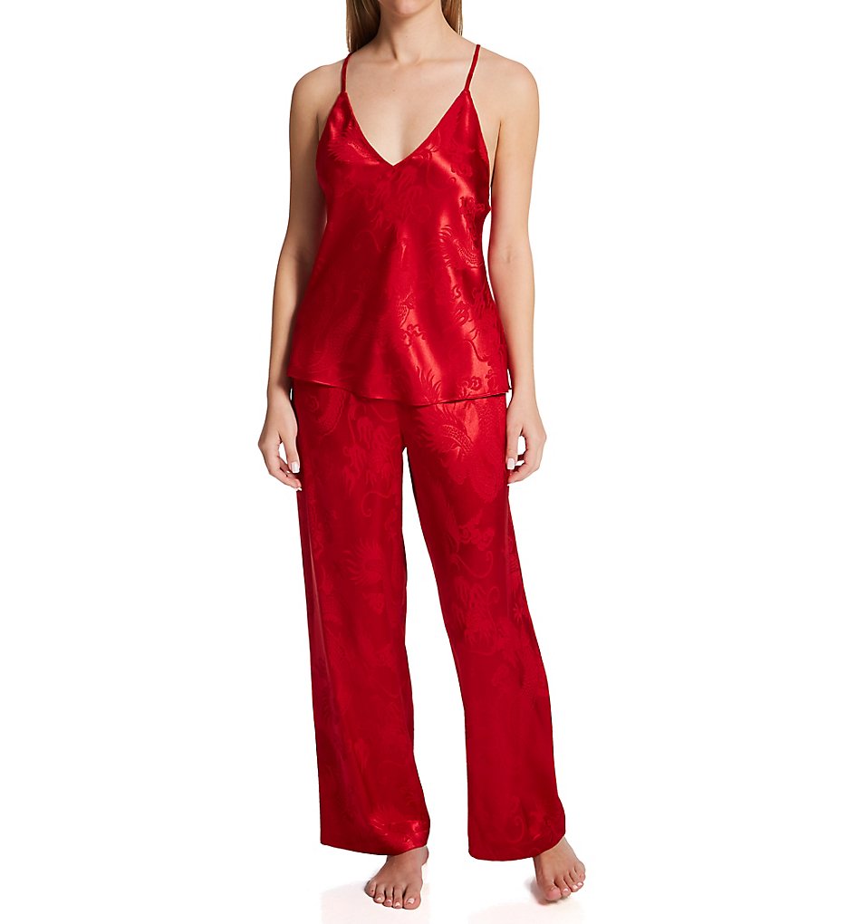 Natori Women's RYU Jacquard Camisole PJ Set in Brocade Red | Size Large | HerRoom.com