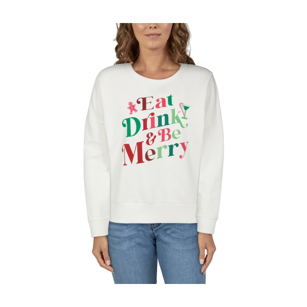 Natural Reflections Eat Drink and Be Merry Long-Sleeve Sweatshirt for Ladies - Blanc De Blanc - 1X