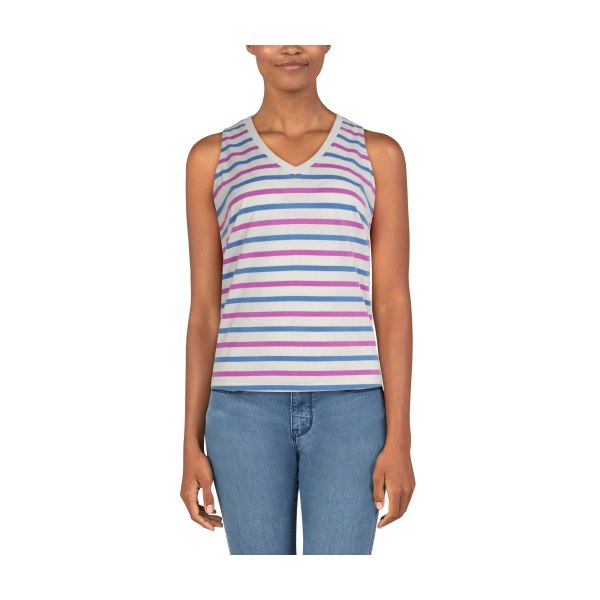 Natural Reflections Everyday REPREVE V-Neck Tank Top for Ladies - Blanc De Blanc Stripe - XL