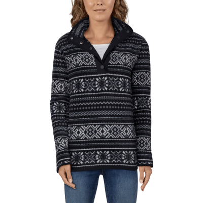 Natural Reflections Fair Isle Fleece Mock-Neck Long-Sleeve Top for Ladies - Anthracite - 2X