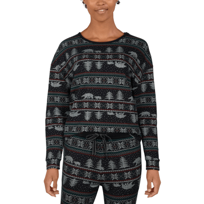 Natural Reflections Fair Isle Sleep Long-Sleeve Top for Ladies - Anthracite - M