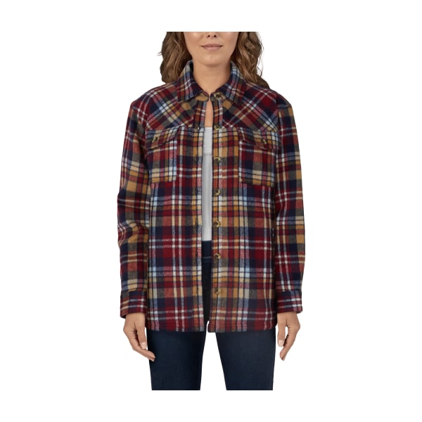 Natural Reflections Plaid Flannel Long-Sleeve Shacket for Ladies - Peacoat Red Plaid - S