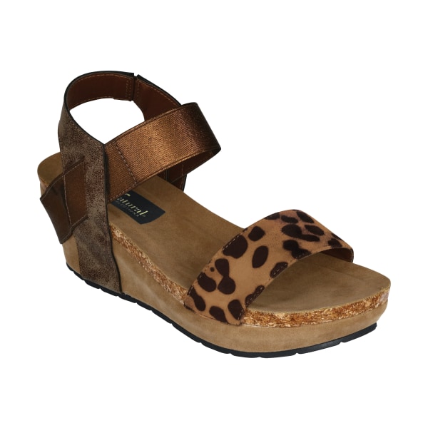 Natural Reflections Sandra Wedge Sandals for Ladies - Bronze/Leopard - 8M