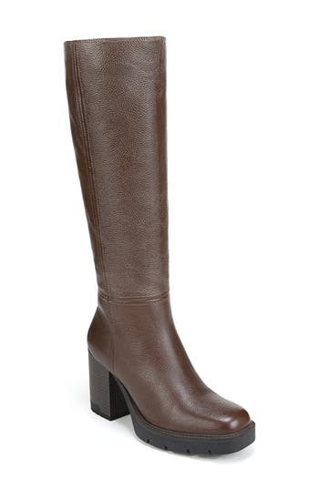 Naturalizer Willow Water Resistant Knee High Platform Boot in Chocolate Leather Brown at Nordstrom Rack, Size 9.5 Regular Calf