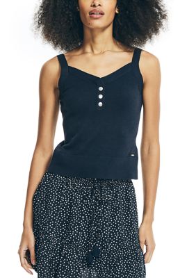 Nautica Women's Sustainably Crafted Henley Sweater Tank Top, Navy Blue, XS