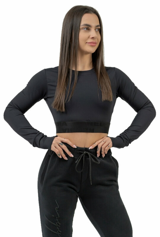 Nebbia Long Sleeve Crop Top INTENSE Perform Black L Fitness