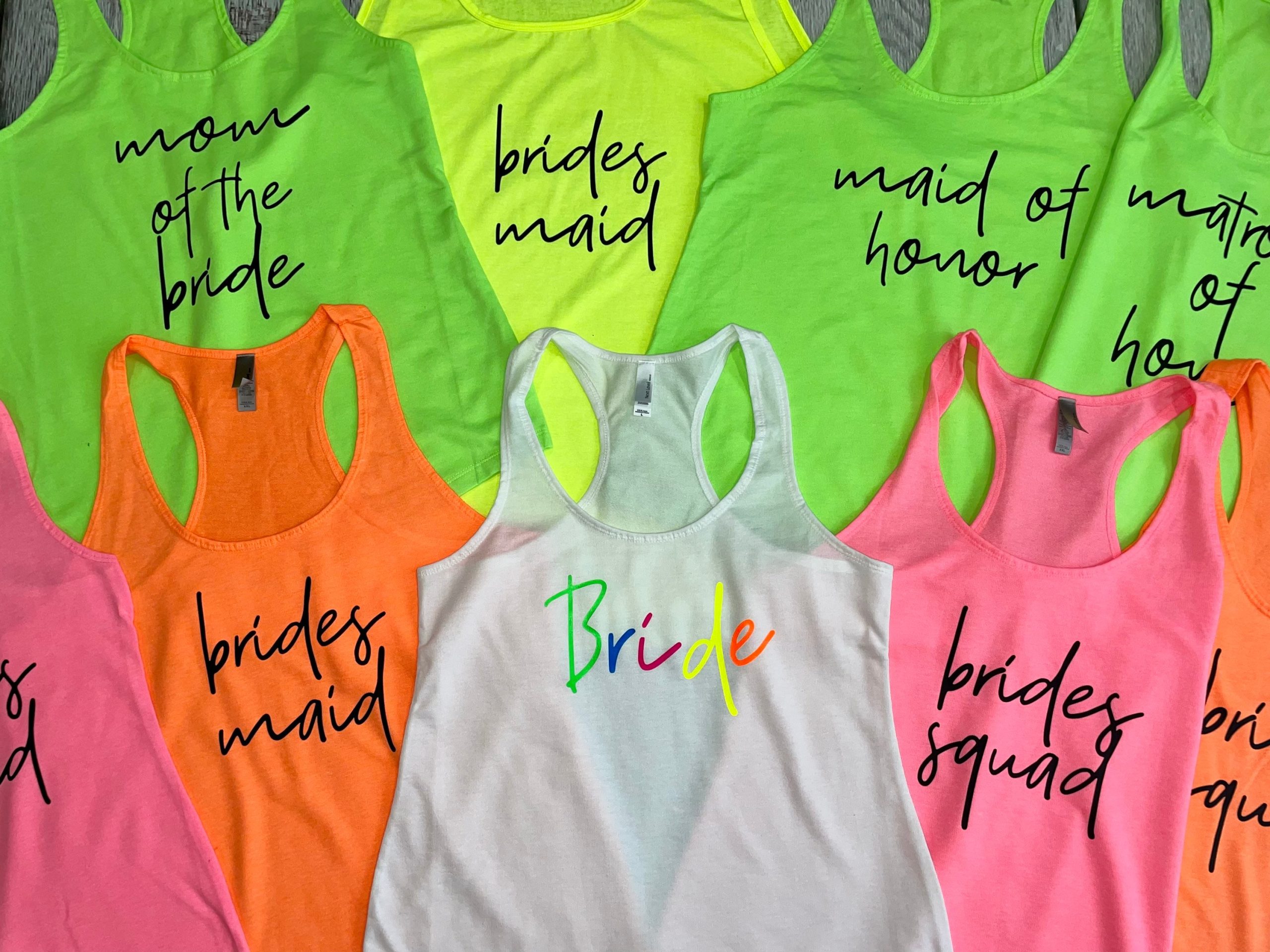 Neon Bachelorette Party Tank Tops, Bridesmaid Tanks, Neon Beach Bachelorette, Bride Squad Shirts, Mother Of