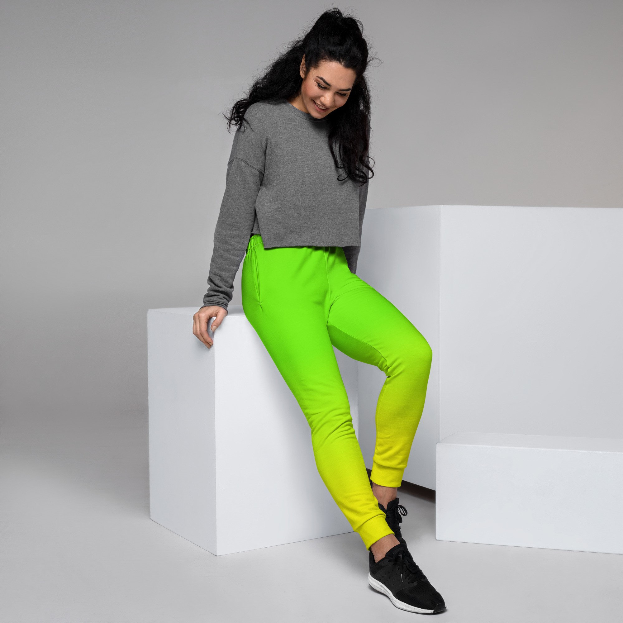 Neon Lime Green & Yellow Women's Recycled Joggers/Eco Festival Pants