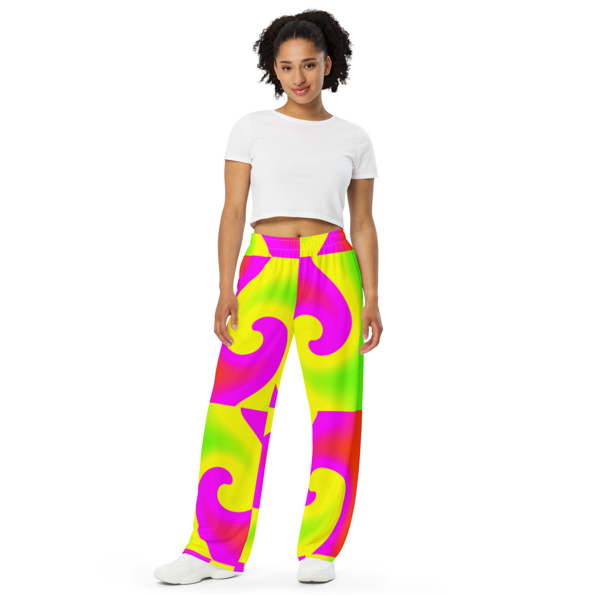 Neon Swirl Unisex Wide-Leg Pants/Festival /Retro Harem Palazzo