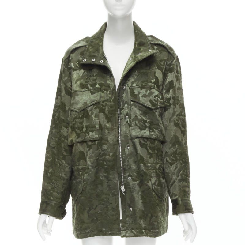 New Alexander Wang Army Green Camouflage Jacquard Military Coat Xs, Women's