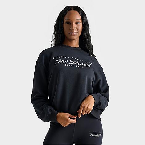 New Balance Women's Logo Crewneck Sweatshirt in Black/Black Size Small Satin