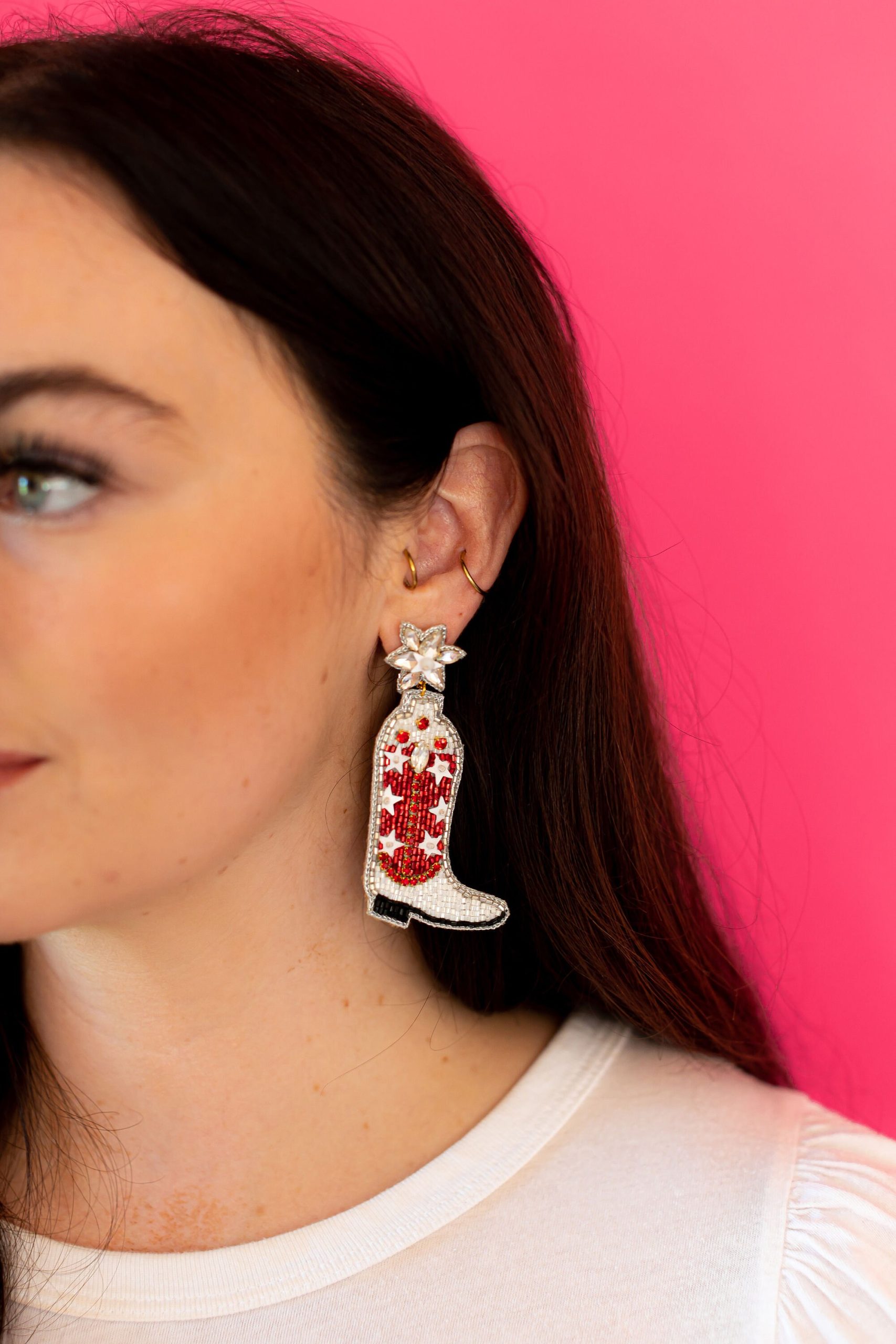 New Cowboy Boot Earrings, Red & White Game Day Alabama Earrings