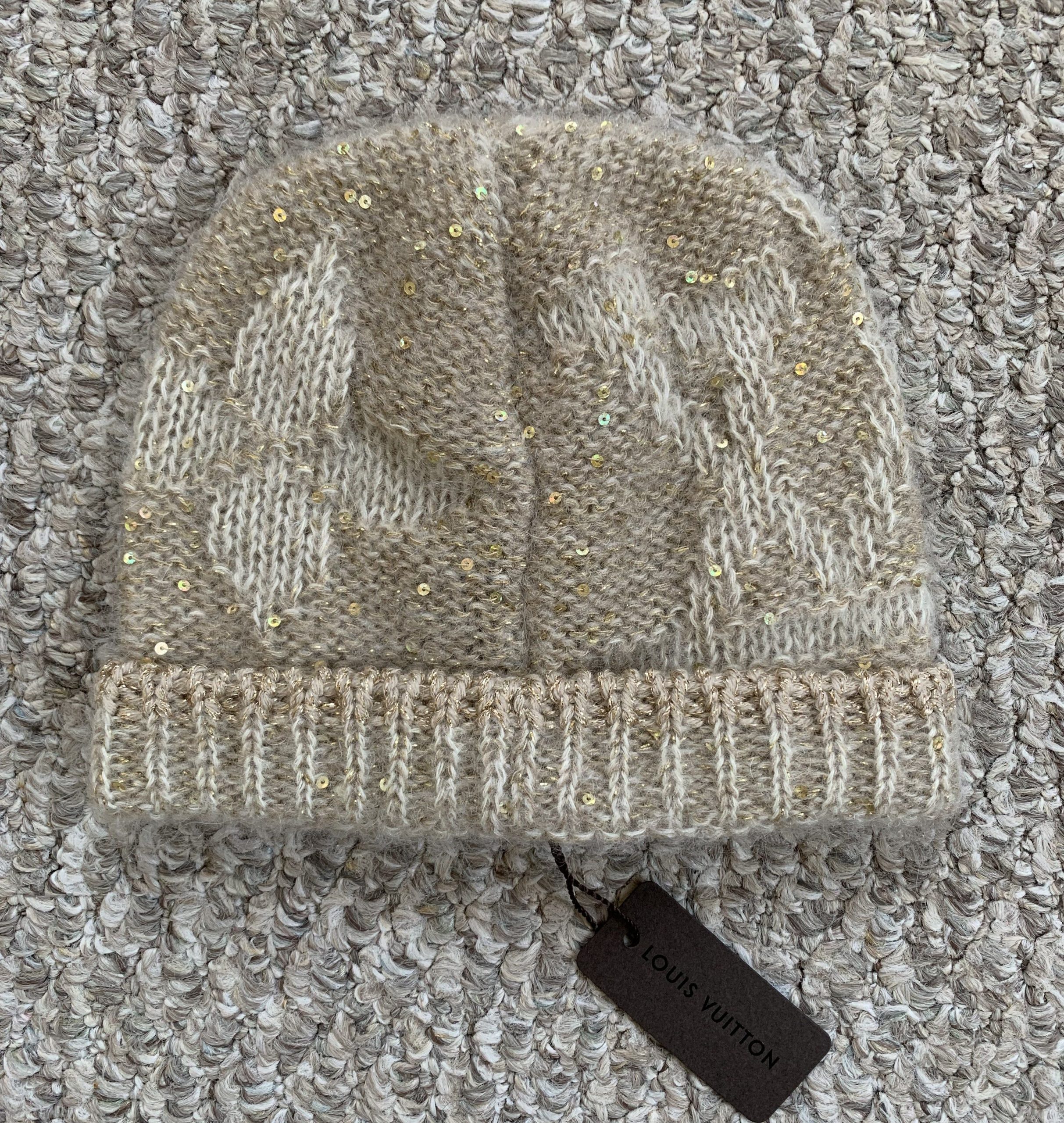 New Louis Vuitton Beige Monogram Mohair Glitter Beanie, Women's