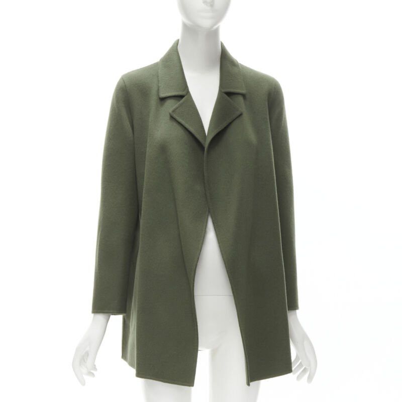 New Theory Military Green Wool Cashmere Blend Soft Draped Collar Unlined Coat S, Women's (Size Small)