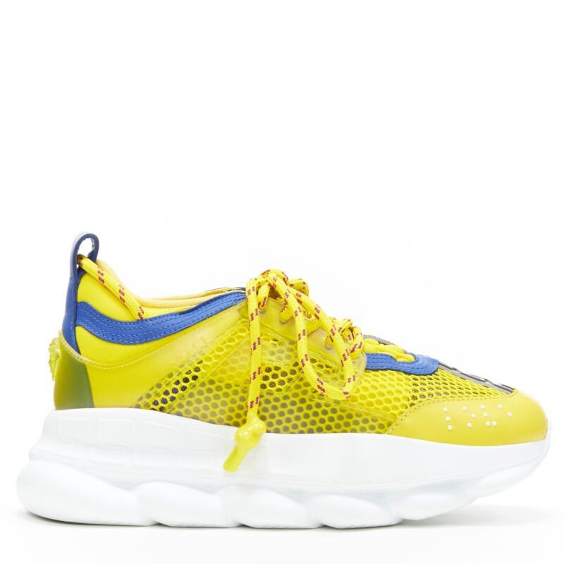 New Versace Chain Reaction Yellow Blue Low Top Chunky Sole Dad Sneaker Eu38 Us8, Women's