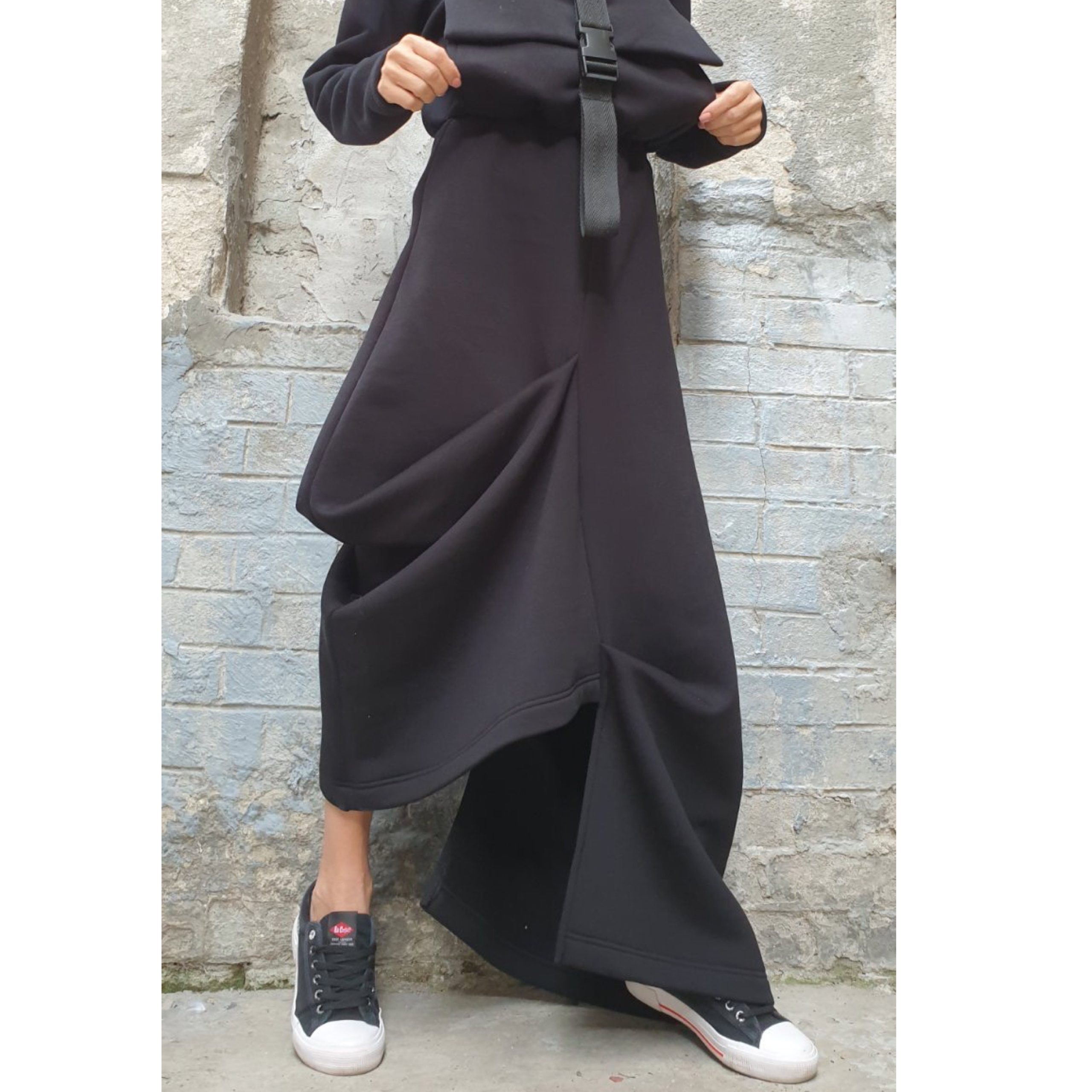 New Warm Asymmetric Skirt/High Waist Black Skirt/Everyday Winter Skirt/Extravagant Cotton Skirt/Casual Skirt/Winter Lady Clothing