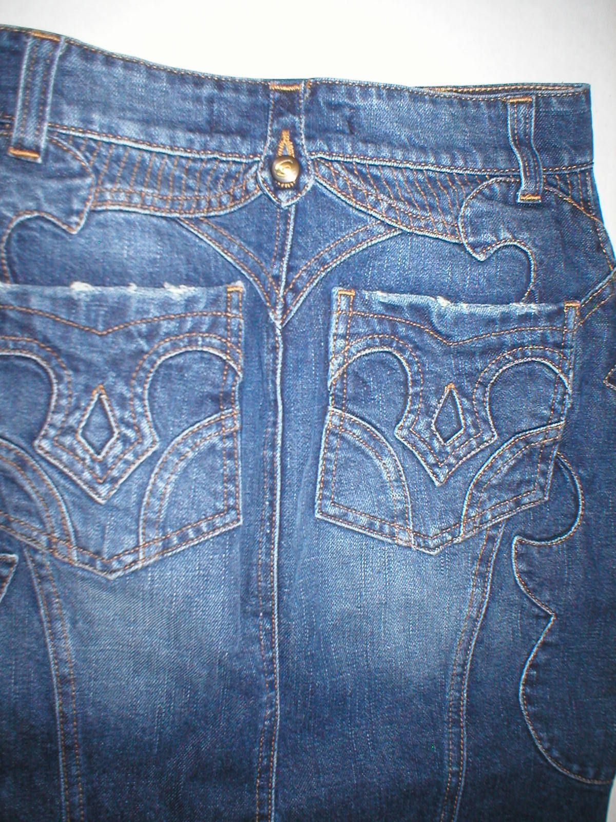 New Women 2 25 Italy Just Cavalli Denim Embroidered Skirt 38 in Blue (Size 26)