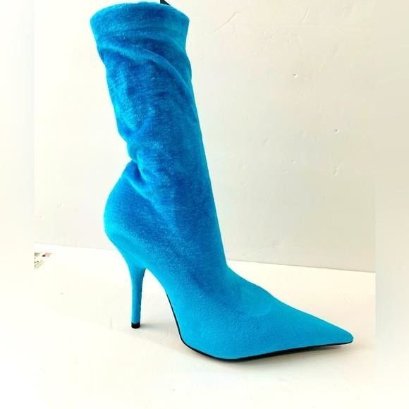 New Womens Balenciaga Velvet Printed Sock Boots Size 37","de in Blue